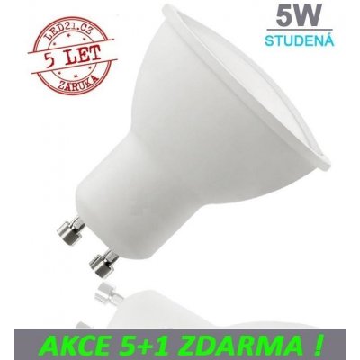 LED21 LED žárovka 5W GU10 400lm Studená bílá, 5+1