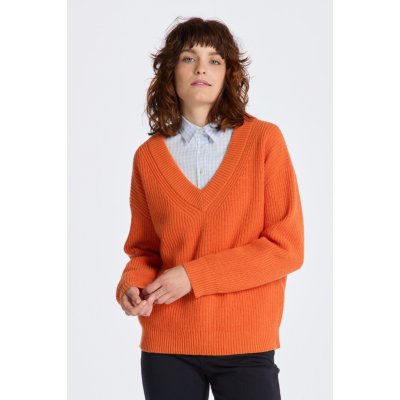 Gant svetr WOOL RIBBED V-NECK oranžová – Zboží Mobilmania