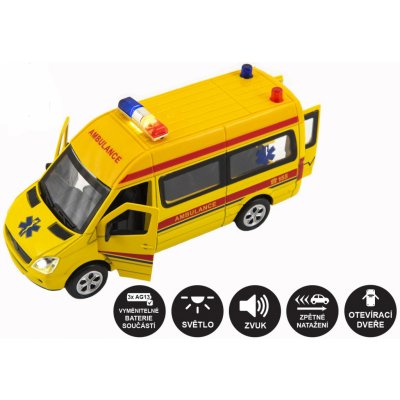 Teddies Auto ambulance kov/plast 15cm na baterie se světlem se zvukem na zpětné natažení 6ks v boxu