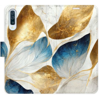 Pouzdro iSaprio Flip s kapsičkami na karty - GoldBlue Leaves Samsung Galaxy A50 – Zbozi.Blesk.cz