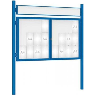 PROCITY Venkovní vitrína model 1000 dvoukřídlá 24 x A4, modrá, včetně sloupků a záhlaví | Zboží Auto