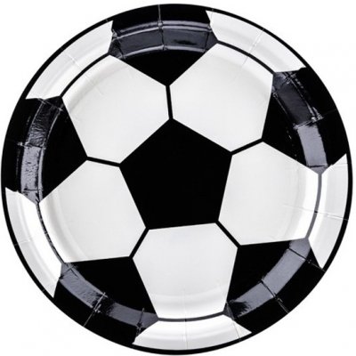 PartyDeco Papírové talířky Fotbal bílé s černým potiskem 18 cm – Zboží Mobilmania