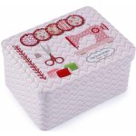 Stoklasa Krabička na šití a jehly, plechová 790322/2, pudrová s knoflíky, 9,5 x 12,5 x 6,5cm (obdélník) – Sleviste.cz