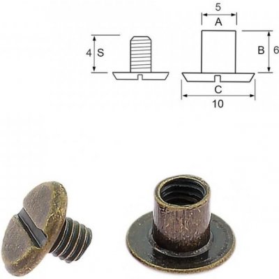 Nýt šroubovací 6 mm, Ø 5 mm staromosaz Počet: 1 ks – Zboží Dáma