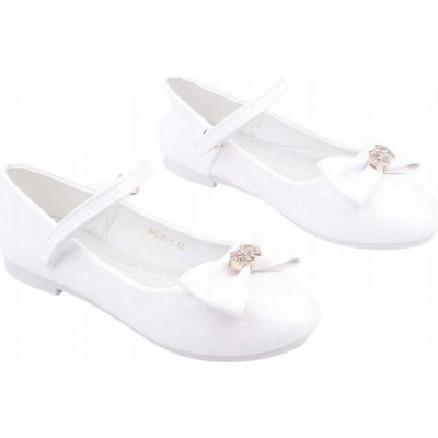 Balerínky pro dívky lakovaná stélka z ekokůže na suchý zip ploché bílé – Zboží Mobilmania