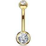 Atreya 14kt zlatý piercing do pupíku s kuličkami se zirkony Au 585/1000 žluté zlato velikost koncovky 4x6 mm délka průměr 8 mm – Zbozi.Blesk.cz