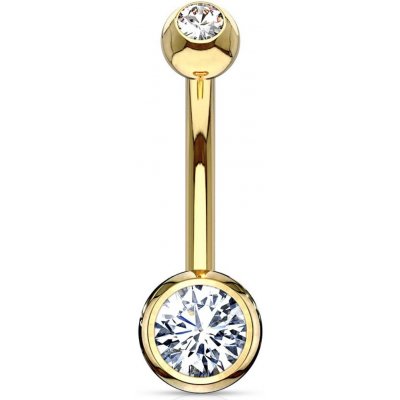 Atreya 14kt zlatý piercing do pupíku s kuličkami se zirkony Au 585/1000 žluté zlato velikost koncovky 4x6 mm délka průměr 8 mm – Zbozi.Blesk.cz