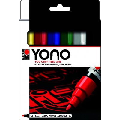 Marabu YONO Sada akrylových popisovačů - základní barvy 6x 1,5-3 mm – Zboží Mobilmania
