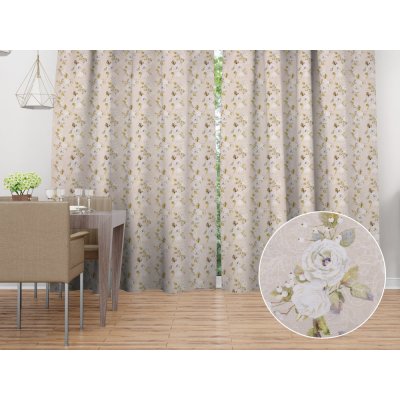 Biante Dekorační závěs PML-059 Bílé růže s perokresbou na béžovém 145x200 cm – Hledejceny.cz