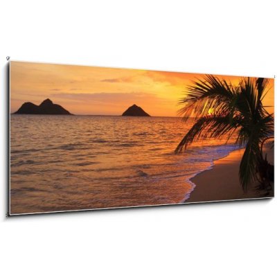 Skleněný obraz 1D panorama - 120 x 50 cm - Pacific sunrise at Lanikai beach in Hawaii Pacifik východ slunce na pláži Lanikai na Havaji – Hledejceny.cz