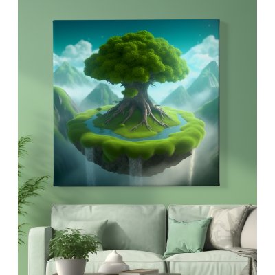 Obraz na plátně - Levitující Strom života na ostrově FeelHappy.cz Velikost obrazu: 80 x 80 cm – Zboží Mobilmania