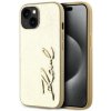 Pouzdro a kryt na mobilní telefon Apple Karl Lagerfeld Wrinkled Signature Logo pro iPhone 15 Gold 3666339255442