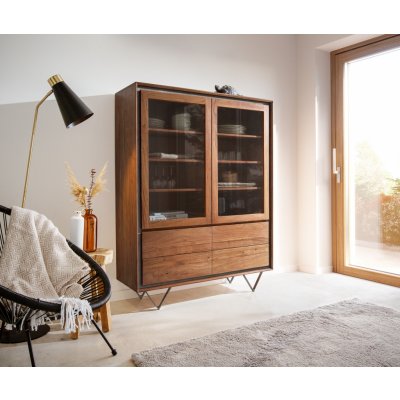 Delife Stonegrace 1 dvířka 2 zásuvky 55x180 cm akácie hnědá kamenná dýha podnož ve tvaru V černá – Zboží Mobilmania