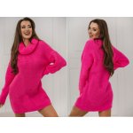 Fashionweek Oversized teplý pletený golfový svetr roláková tunika PATTY Růžový neon – Zboží Mobilmania