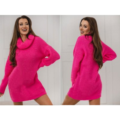 Fashionweek Oversized teplý pletený golfový svetr roláková tunika PATTY Růžový neon – Zbozi.Blesk.cz