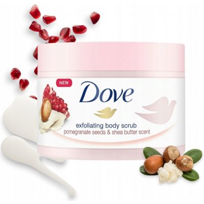 Dove Exfoliating Body Scrub Pomegranate Seeds & Shea Butter pečující tělový peeling 225 ml – Zboží Mobilmania