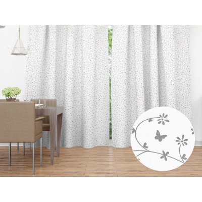 Biante Bavlněný závěs Sandra SA-049 Drobné šedé květiny a motýlci na bílém 140x150 cm – Zboží Mobilmania