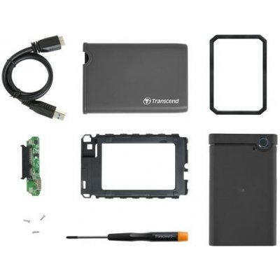 Transcend StoreJet 25CK3 externí rámeček pro 2.5" HDD/SSD, SATA III, USB 3.0, gumové pouzdro, šedý, TS0GSJ25CK3