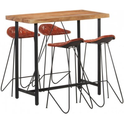 vidaXL Marketos 5dílný barový set masivní sheeshamové dřevo a pravá kůže – Zboží Dáma