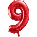 Narozeninový fóliový balónek číslo 9 červený 86 cm