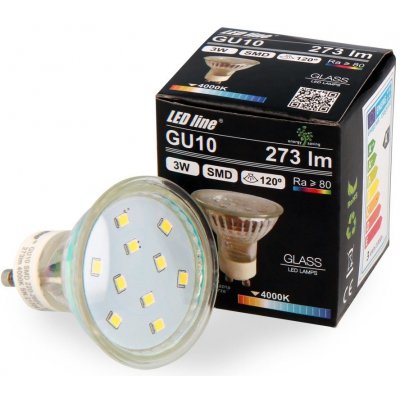 LED line LED žárovka GU10 se stříbrným okrajem, 3W, 273lm, 120° [241925] Studená bílá