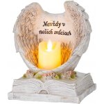 MagicHome Vianoce Dekorácia MagicHome, Anjelské krídla na knihe so sviečkou, LED keramika na hrob ST8091297 – Zboží Mobilmania