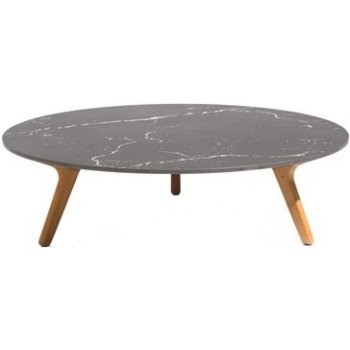 Manutti Nízký stůl Torsa, kulatý 100x24 cm, rám teak scuro - mořený černý teak, deska keramika 12 mm, dekor perla