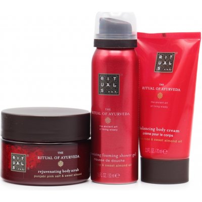 Rituals The Ritual Of Ayurveda tělový krém The Ritual Of Ayurveda 70 ml + tělový peeling The Ritual Of Ayurveda 125 g + sprchová pěna The Ritual Of Ayurveda 50 ml dárková sada – Zboží Dáma