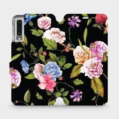 Pouzdro Mobiwear parádní flip Samsung Galaxy A7 2018 - VD07S Růže a květy na černém pozadí – Zboží Mobilmania