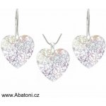 Swarovski Elements Heart krystal Stříbrná sada náušnice a přívěsek s řetízkem bílé duhové srdce srdíčko 39003.2 Crystal White Patina – Zboží Dáma