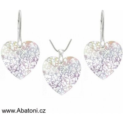 Swarovski Elements Heart krystal Stříbrná sada náušnice a přívěsek s řetízkem bílé duhové srdce srdíčko 39003.2 Crystal White Patina – Zboží Dáma