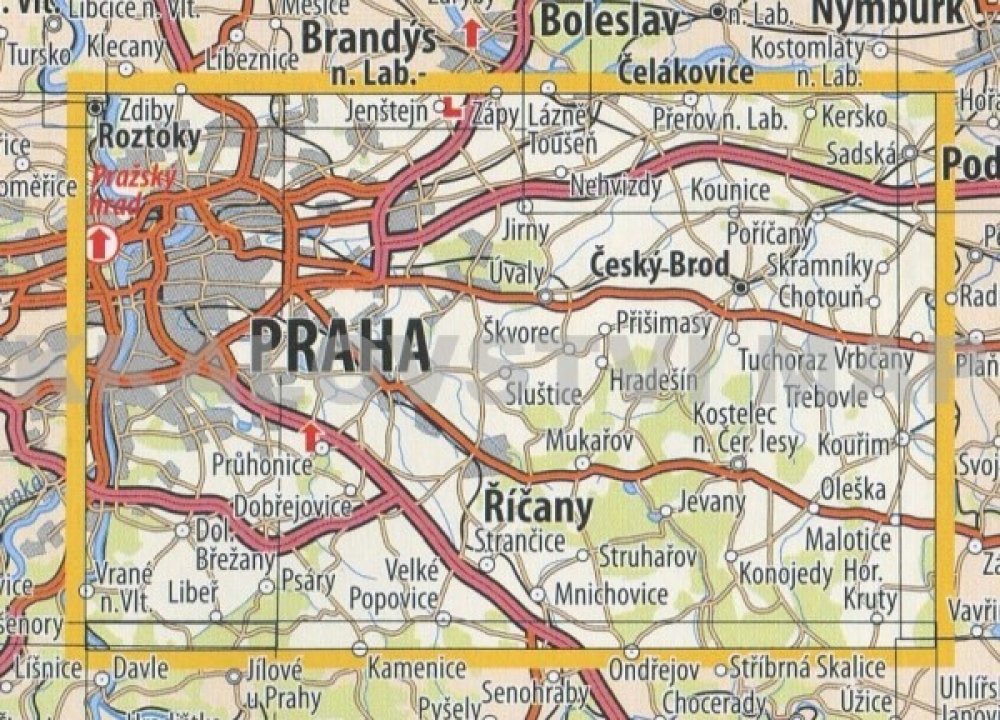 37 Okolí Prahy východ - nástěnná turistická mapa - Mapa, lamino, stříbrný  hliníkový rám | Srovnanicen.cz