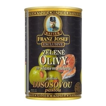 Kaiser Franz Josef Exclusive Zelené olivy ve slaném nálevu plněné lososovou pastou 300g