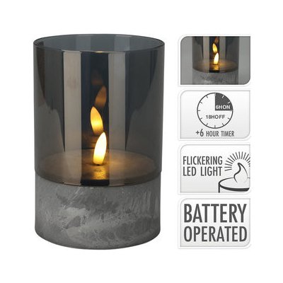 svíčka LED pr.10x15cm PH/ sklo, blikající plamen, časovač, ŠE/KOUŘ.SKLO – Zboží Dáma
