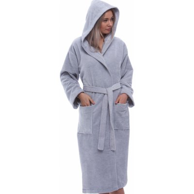 Světle šedý dámský froté župan s kapucí 1ZF3078 šedá – Sleviste.cz