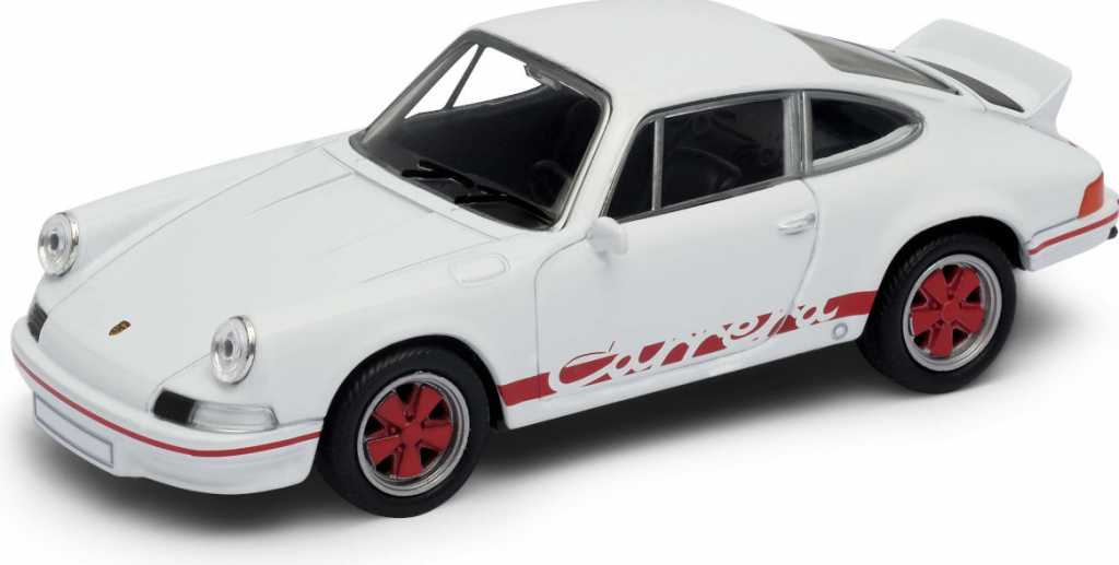 Welly Carrera Porsche 911 RS 1973 model bílé s pruhem červeným 1:34