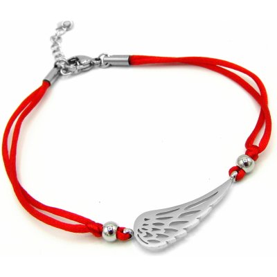 Steel Jewelry šňůrkový náramek andělské křídlo z chirurgické oceli červený NR231036