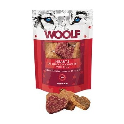 WOOLF pochoutka duck or chicken hearts with rice Woolf 69929id 100 g – Zboží Mobilmania