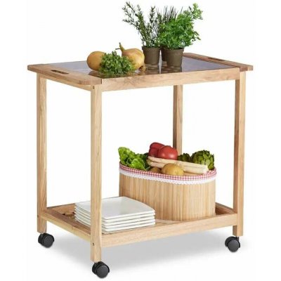 Servírovací stolek kolečka dřevo tvrzené sklo přírodní sklo čiré NoBi BRAZIL – Zboží Dáma