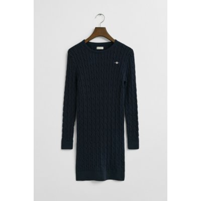 Gant Stretch Cotton Cable C-neck Dress Evening Blue – Zboží Dáma