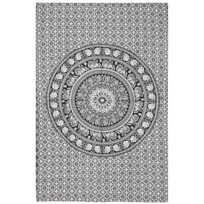 Sanu Babu přehoz na postel s potiskem sloní mandala černo-bílý 130 x 200 cm – Zboží Mobilmania