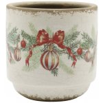 Béžový keramický květináč s vánočními ozdobami Christmas Bow & Bauble – Ø 10*10 cm - Chic Antique – Hledejceny.cz