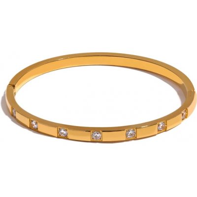 Grace Jewellery Pevný bangles náramek se zirkony chirurgická ocel BN-10-568A-1 zlatá