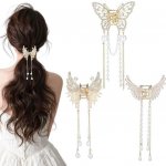 3 ks sponek do vlasů s motýly, zlaté sponky do vlasů pro dívky a ženy (dlouhé korálkové náhrdelníky) – Zbozi.Blesk.cz