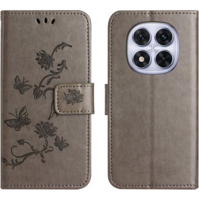 Flower knížkové pouzdro na Xiaomi Poco M8 5G/Redmi Note 15 5G - šedé – Zboží Živě