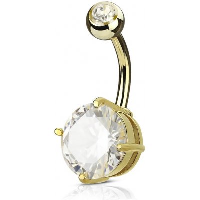Šperky4U zlacený piercing do pupíku čirý kámen WP01029-GDC – Zboží Mobilmania