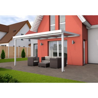 Gutta Premium 5,10 x 3,06 m čirý polykarbonát s bílými pruhy / bílá konstrukce pergola – Sleviste.cz