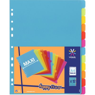 Rejstříky "Happy Fluo", různé barvy, plastový, A4 maxi, 12 dílný, VIQUEL – Hledejceny.cz