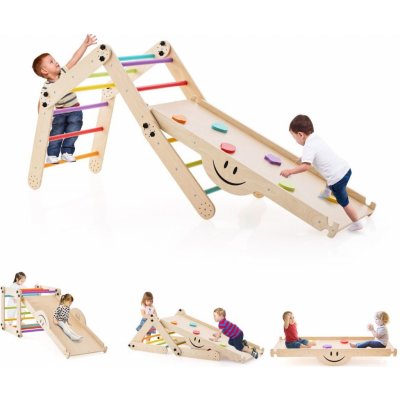 Costway Montessori polohovatelný Piklerové trojúhelník s lezecí deskou a houpačkou – Sleviste.cz