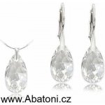 Swarovski Elements Pear krystal Stříbrná sada náušnice a přívěsek s řetízkem bílá slza kapka 39049.2 Crystal – Zboží Mobilmania